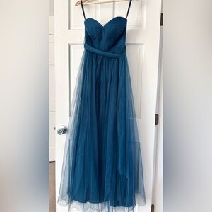 JENNY YOO Anthropologie Annabelle Tulle Convertible Dress Gown Teal Size 2
